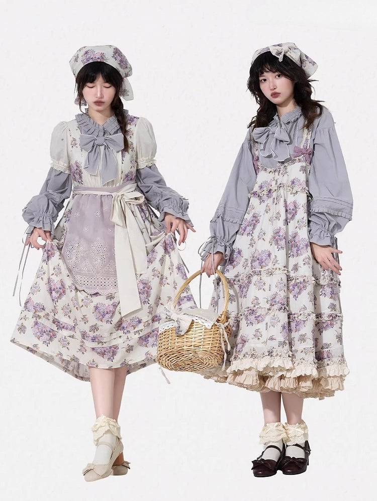 Long-Sleeve with Dusty Purple Blouse Loose Cuffs Ruffled Drawstring Lolita