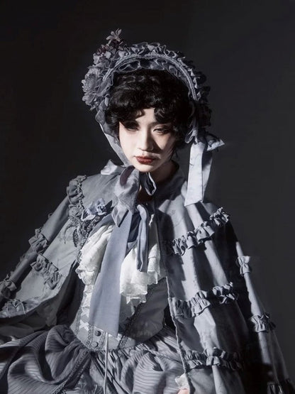 Lolita Hairband with Ruffled Black/Gray/Brown Accent Floral