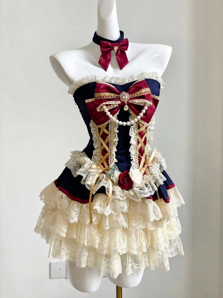 Snow White Strapless Princess Corset Top / Creamy Lace Bloomers