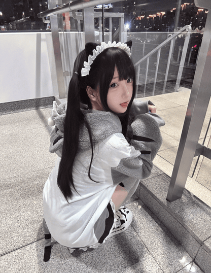 Cozy and Hood Coat 'Moe' - White Cat Gray Ear Fleece Daywear