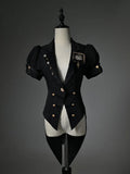 Sleeves Top Puff Blazer Black Split-Tail Short Collar