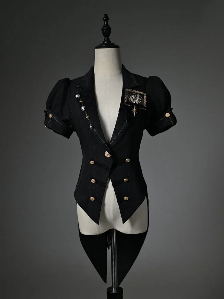 袖付きトップパフブレザー ブラック スプリットテール ショートカラー