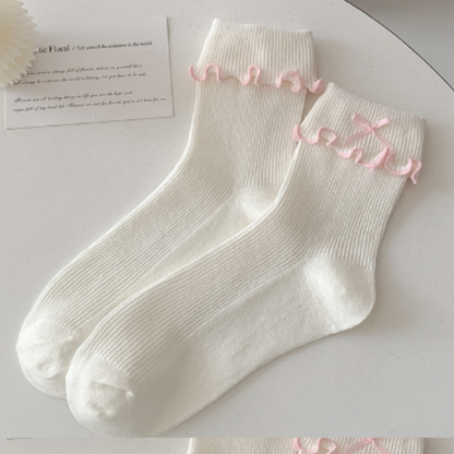 6 Ruffled Contrast Options Trim Ankle Socks Details Color Bowknot