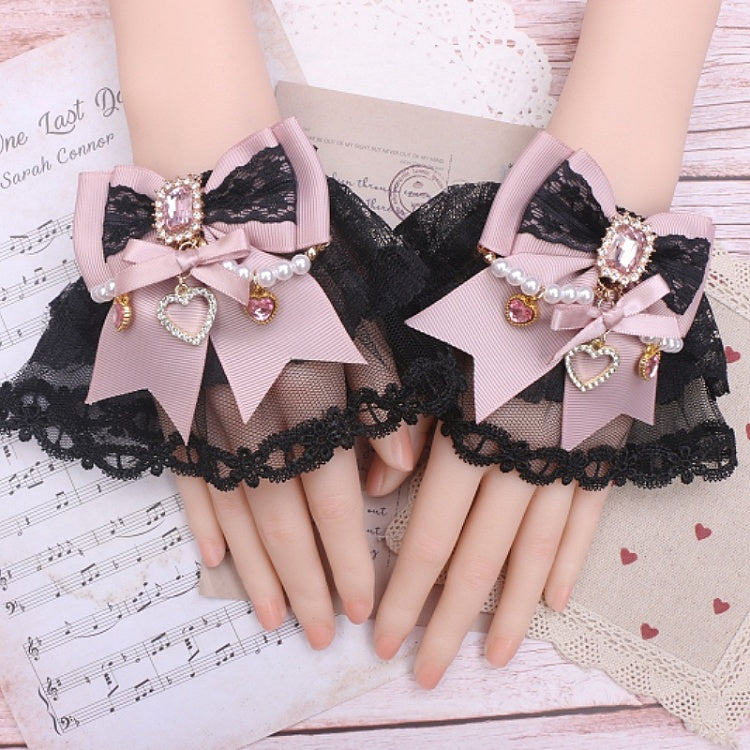 10 Jirai Rhinestone Color Cuffs Wrist Lace Kei Bowknot Options Pearl