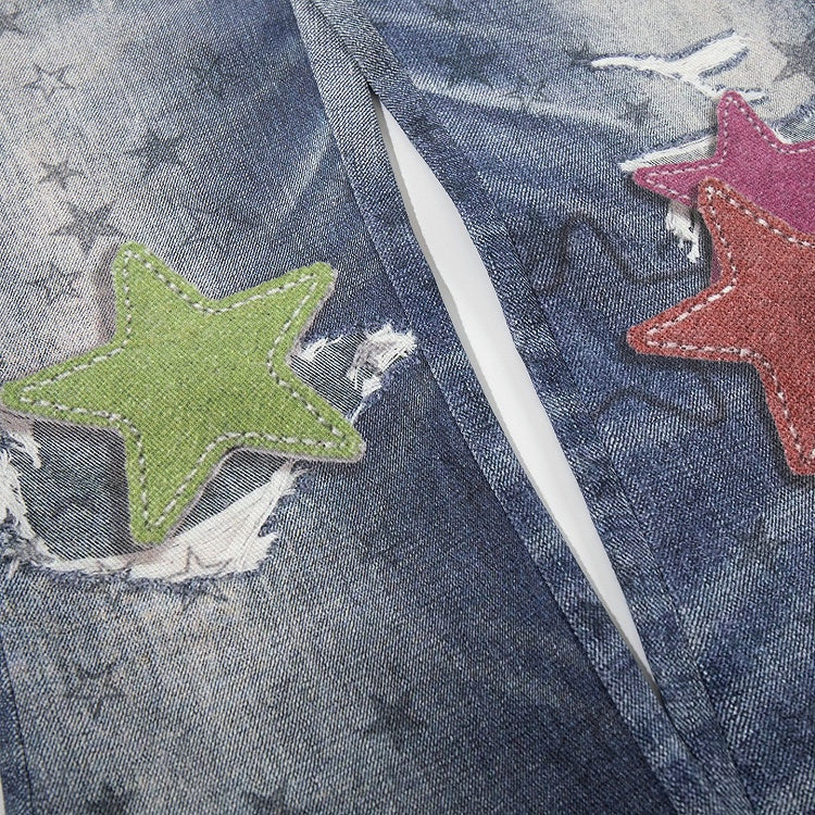 Vintage Kawaii Blue Star Print Flare Jeans - Languid Park