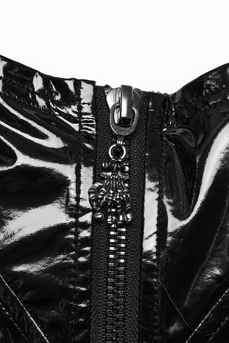 PU Leather Sleeveless Hollow Side Slit Buckle Women's Steampunk Dress