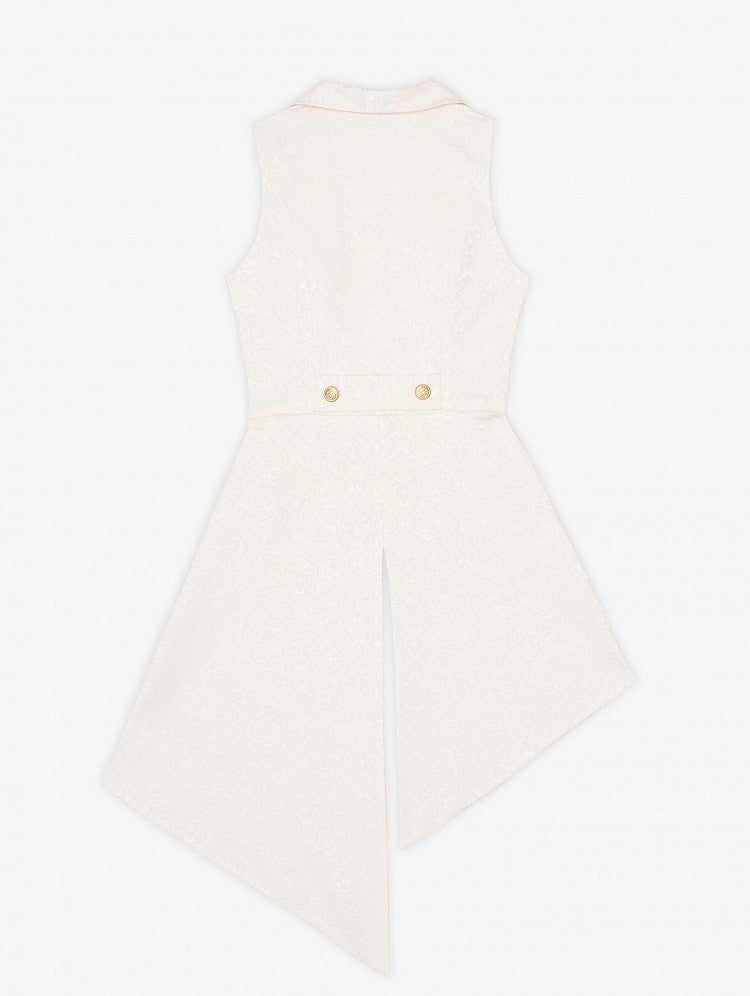 Ivory Asymmetric Split-Tail Waistcoat with Ornate Pin Closure - DevilInspired Exclusive Collection
