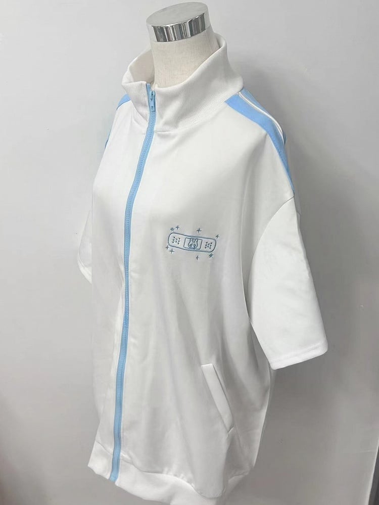 Tenshi T-Shirt mit Sternstickerei, Hase und weißblauem Kaiwai