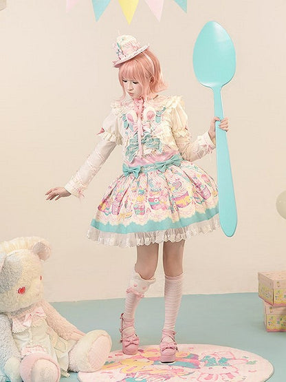 Cupcake Blue Pink and Dress Lolita Overall Sweet Print Bunny