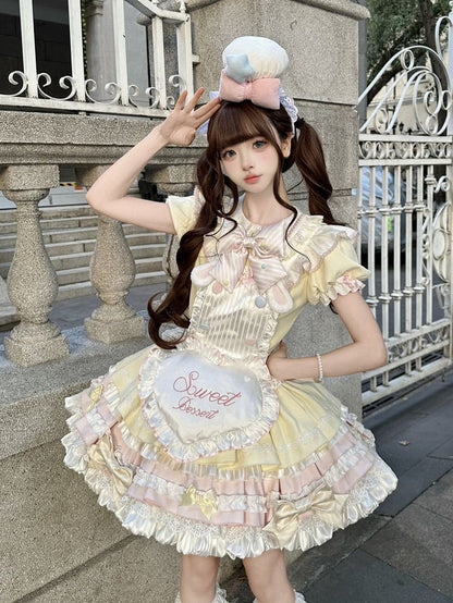 Lolita und Bunny Gelbe Ärmel Süßes Kleid Thema Puff Maid Pink