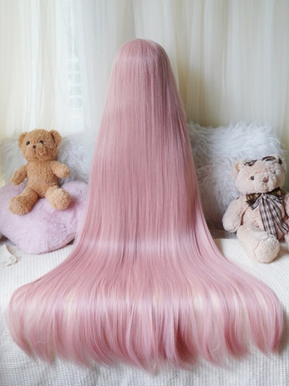 Dunkelbraun/Blond/Pink, lange, glatte Perücke mit vollem Pony