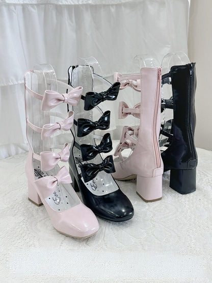 Black Lolita Square Toe Back Zip Boots 6.5CM 3CM Heel Height - EvilStar