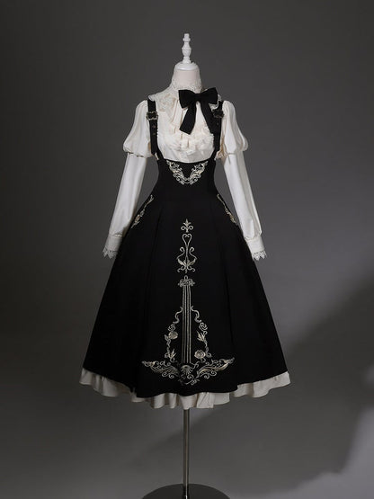 Jabot Top Black + Overall Juliette Shirt High Skirt Elegant Cropped Waist Sleeves Collar Lolita