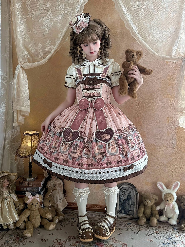 Cream Peter Pan Collar Lolita Ruffled Blouse with Brown Trim - Stars Fall on the Foggy Island