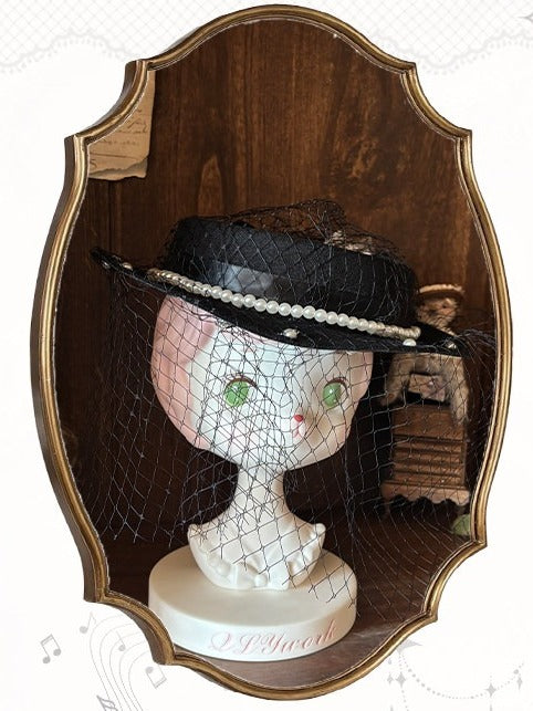Black Rose Mini Hat with Pearls - Sweetheart Macaron Lolita