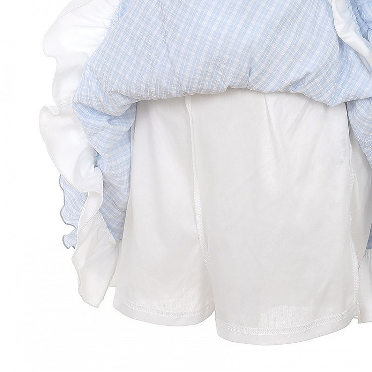 Sky Blue Tiered Ruffle Skirt with Heart Apron - Puppet Bombs