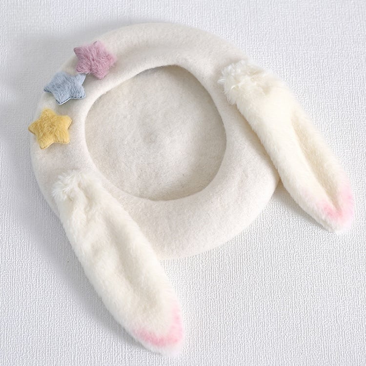Ear Plush Bunny Star Lolita Decorations With Beret Cute