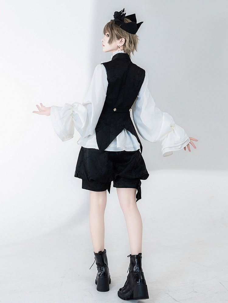 Black Jacquard Waistcoat with Banded Collar - Princess Chronicles