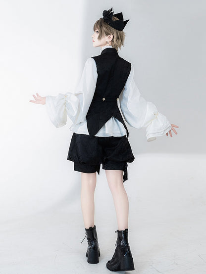 Black Jacquard Waistcoat with Banded Collar - Princess Chronicles