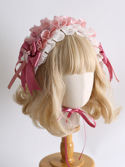 Bowknot White Lace Hairband With and Sweet Charms Gorgeous Bead Pink Lolita