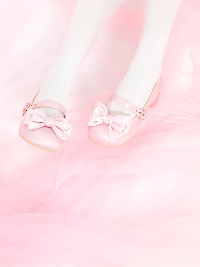 Mary - Lace-up Bow at Toe Pink Janes Top Round PU Ankle
