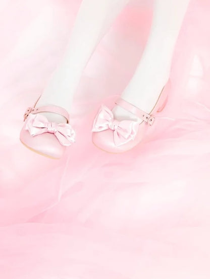 Mary - Lace-up Bow at Toe Pink Janes Top Round PU Ankle