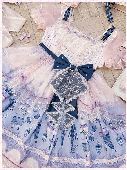 Romantic Floral Puff-Sleeve Dress with Lace, Pearl & Overlay - Mademoiselle Pearl