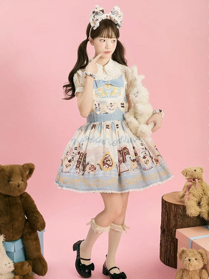 Alice in Wonderland Bunny Print Sweet Lolita Overall Dress