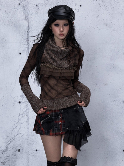 Punk Ruffled Mini Red Detachable Plaid Front Panel - Rock Skirt Black
