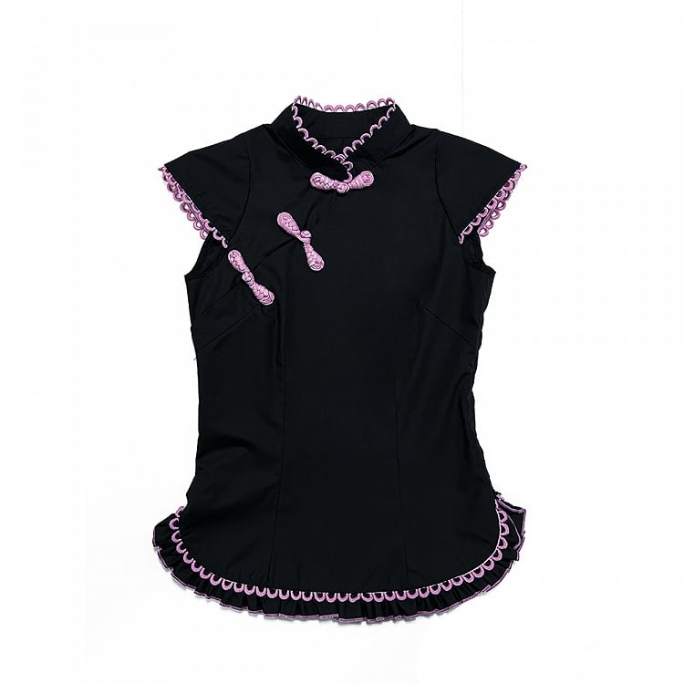 Black Sleeveless Cheongsam Buckle Top