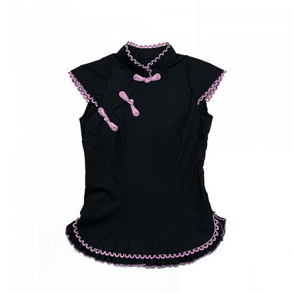 Black Sleeveless Cheongsam Buckle Top