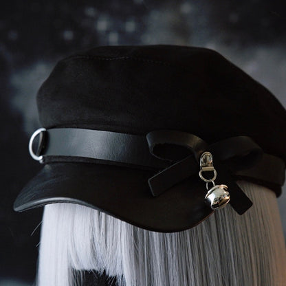Black Decorated Design Gothic Bell Hat Charm Bowknot Beret Buckle