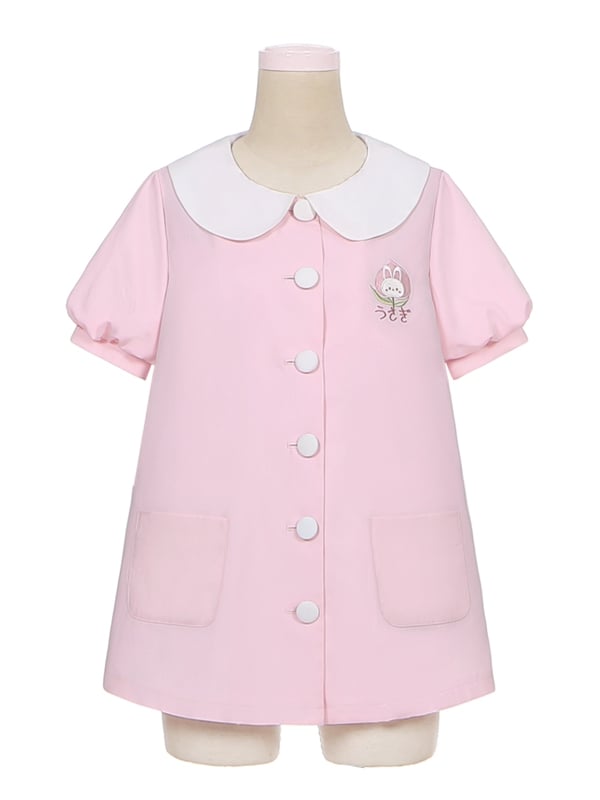 Hellrosa Oberteil mit Puffärmeln und Peter-Pan-Kragen