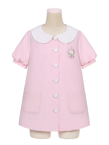 Hellrosa Oberteil mit Puffärmeln und Peter-Pan-Kragen