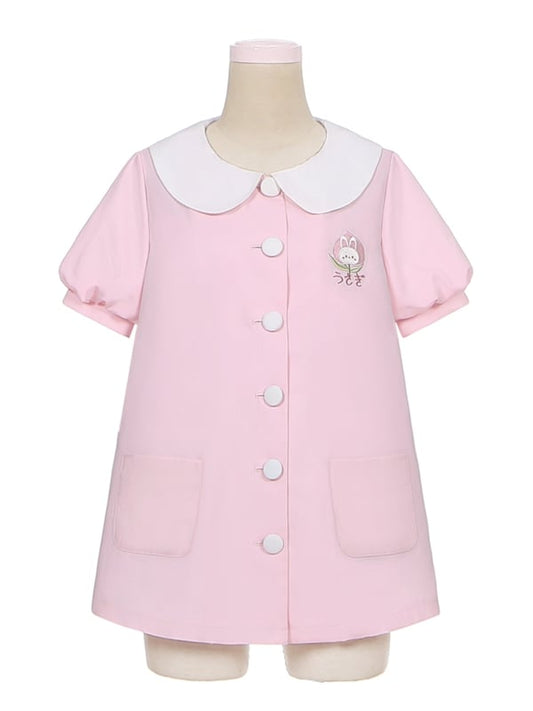 Hellrosa Oberteil mit Puffärmeln und Peter-Pan-Kragen