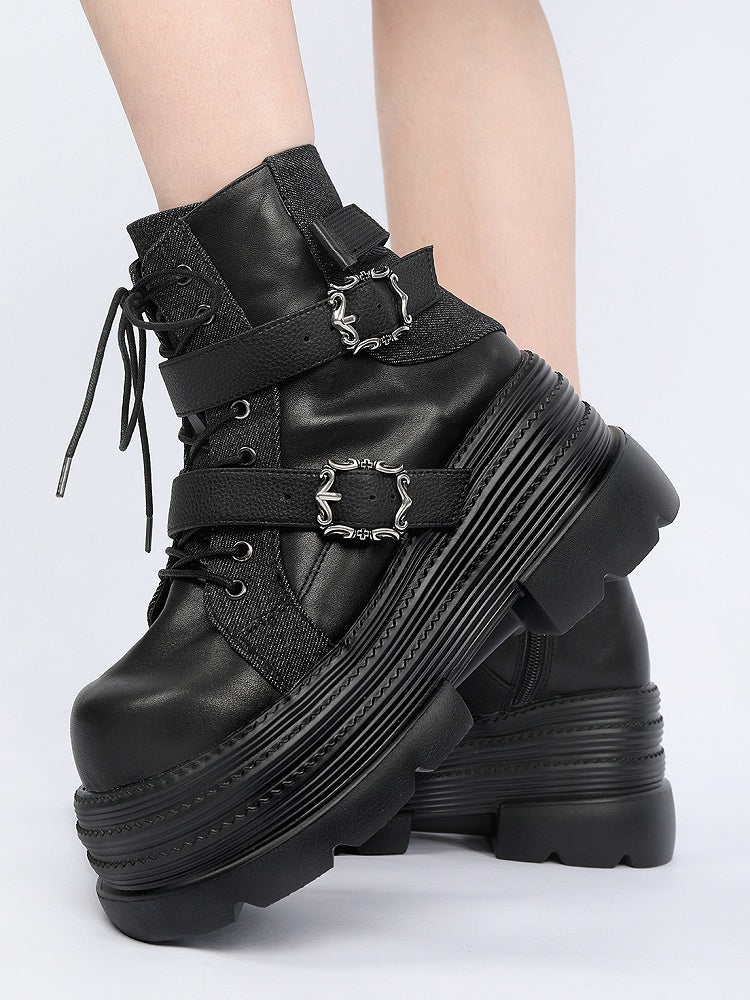 Punkrock-Stiefel mit Plateau-Reißverschluss und schwarzem Innenknöchel