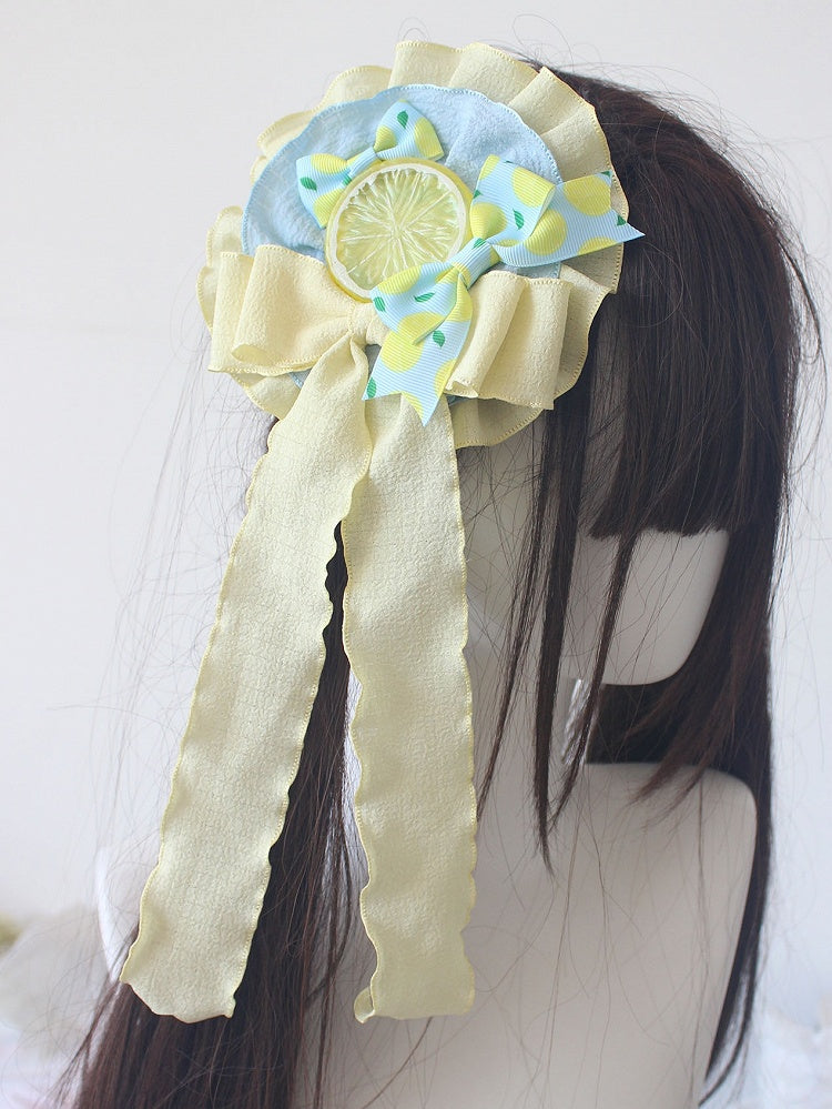 Hairclip Lemon Blue Print Details Bowknot Yellow with
