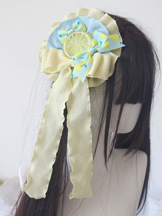 Hairclip Lemon Blue Print Details Bowknot Yellow with