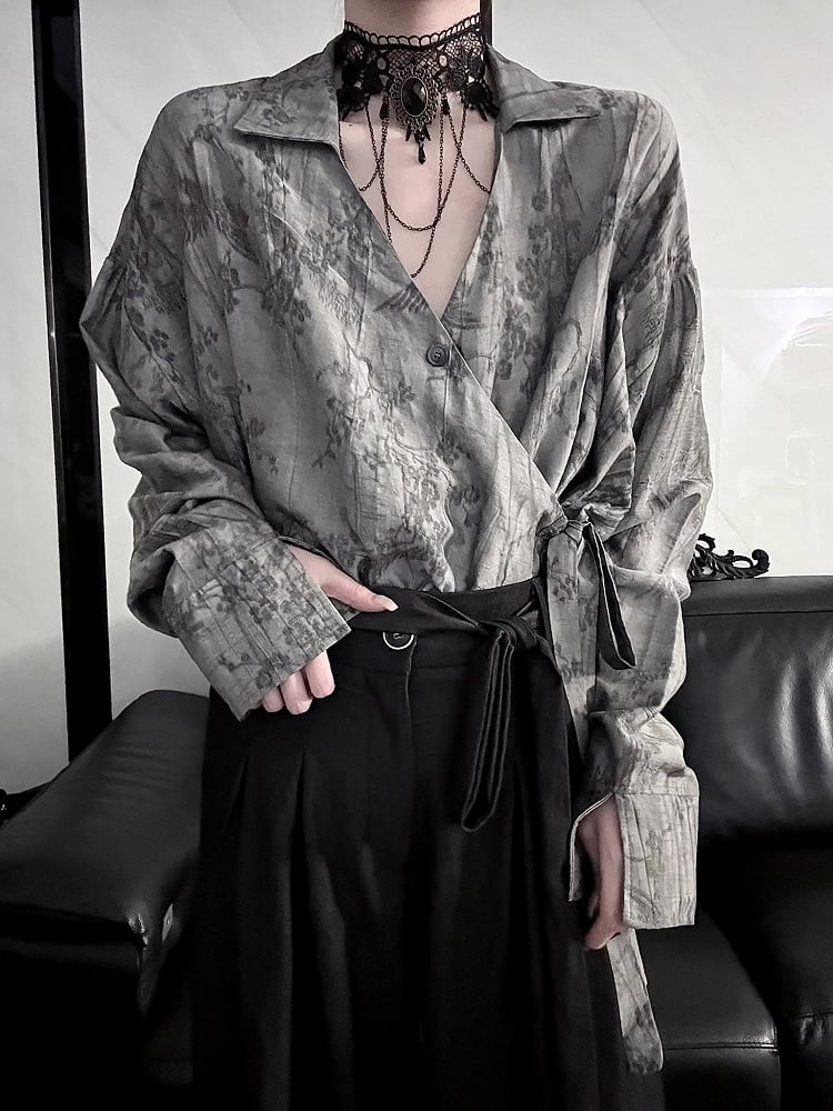 Cheongsam Shirt - Long Belt Sleeve Style Self-tie