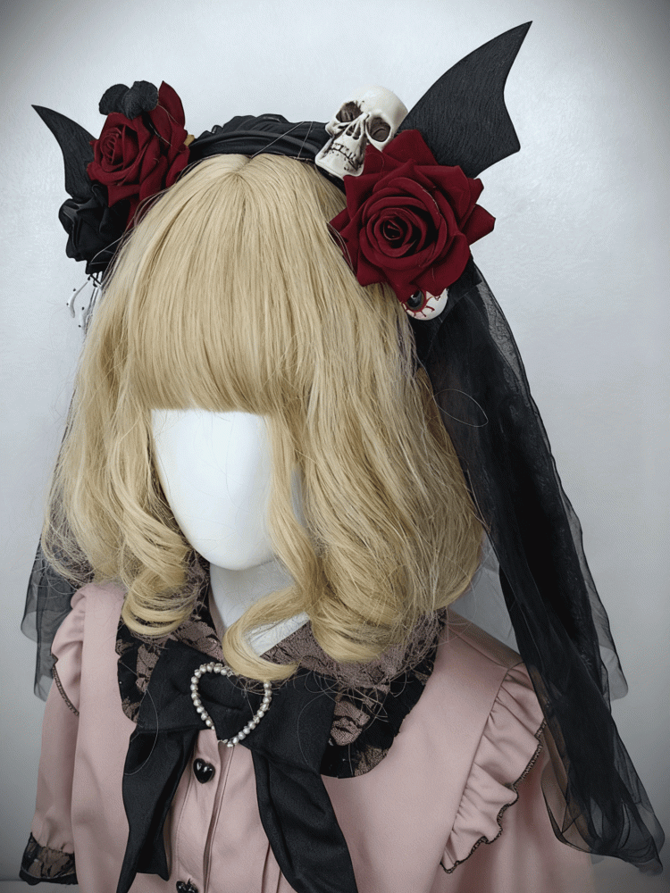 Rose Veil Skull Black Detachable Gothic Wings + KC