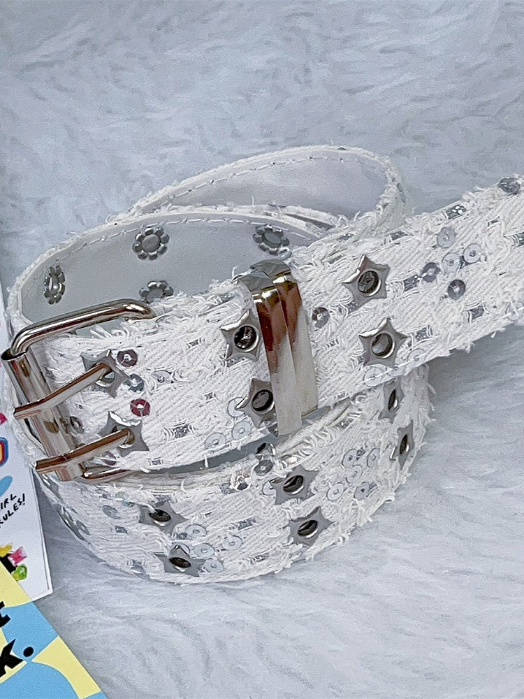 with – Buckles Twin Colors Waist Belt Glitter Punk Stud 7