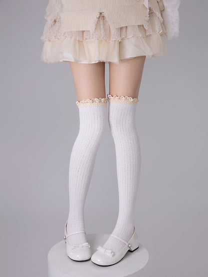 Knee Trim Stockings Black/Gray/White Slimming Over Lace