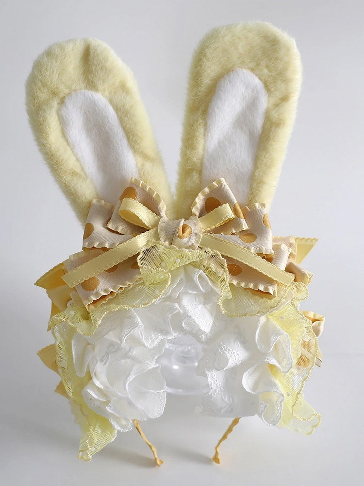 9 Colors Bunny Ear KC - Fluffy Rabbit Ears with Bow & Lace Trim
