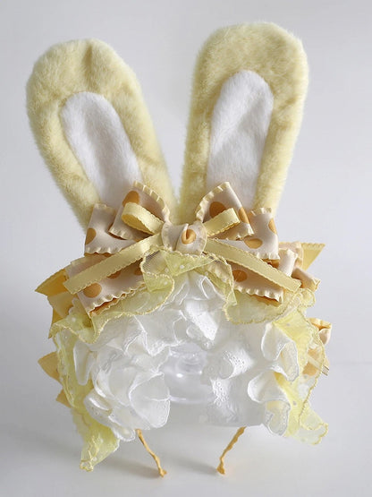9 Colors Bunny Ear KC - Fluffy Rabbit Ears with Bow & Lace Trim
