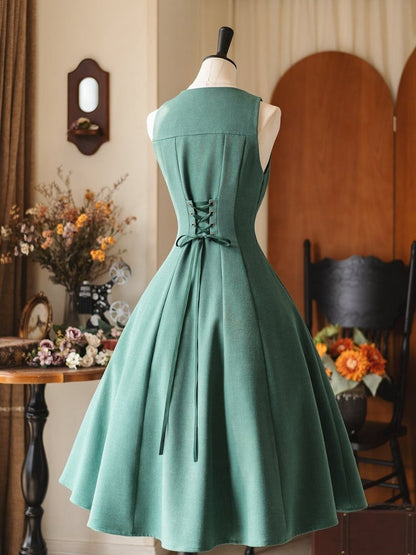 Vintage Under with Back Elegant Dress Lacing Forest Bust Green