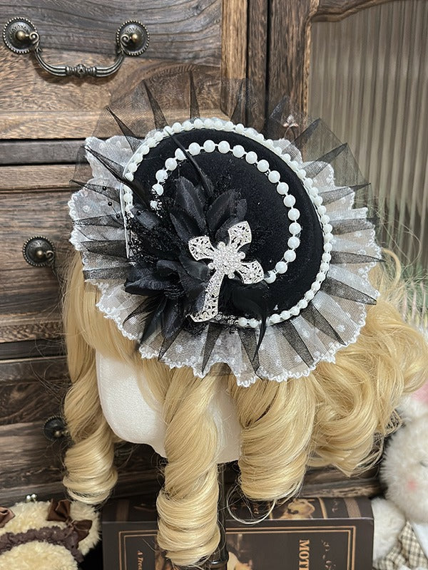 Black and White Lace Mini Hat - Daydream Whisper