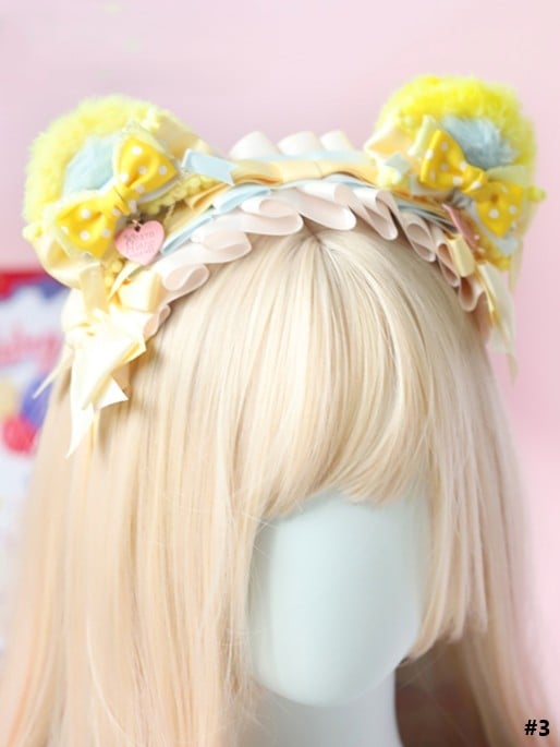 Lolita Clips Bear Ear Yellow Blue Sweet With Hairclip/Hairband/KC/Mini Plush Bowknot Hat