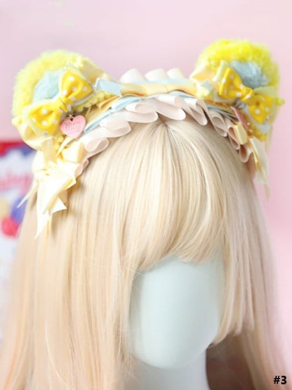 Lolita Clips Bear Ear Yellow Blue Sweet With Hairclip/Hairband/KC/Mini Plush Bowknot Hat