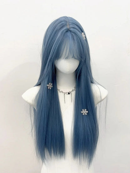 Straight Air with Wig Bangs 60CM Blue