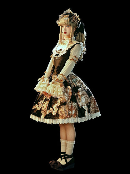 Lace-Trimmed Baroque Classic Black Set Top+Skirt Lolita Elegant